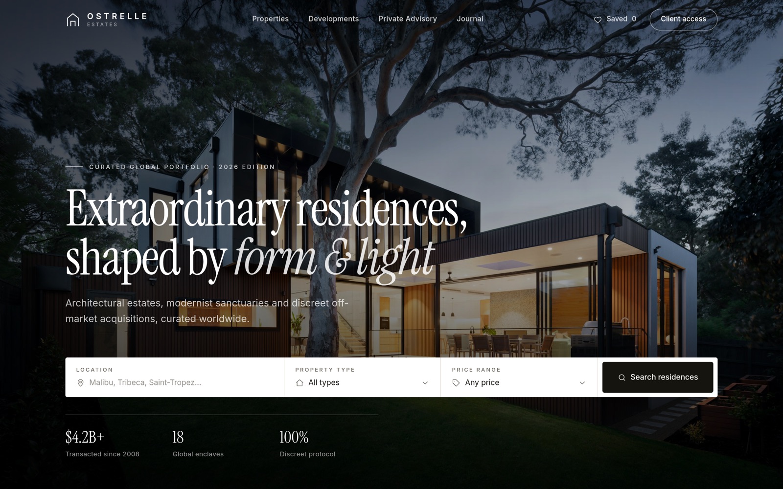 Ostrelle Estates demo website homepage